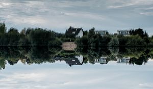 Preview wallpaper lake, house, trees, reflection, sky