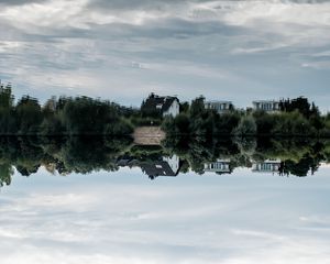 Preview wallpaper lake, house, trees, reflection, sky