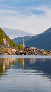 Preview wallpaper lake, houses, village, mountains, landscape