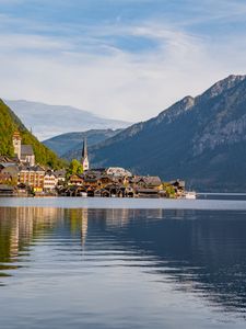 Preview wallpaper lake, houses, village, mountains, landscape