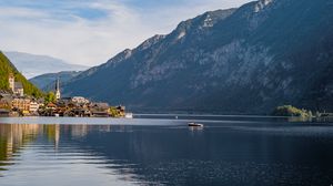 Preview wallpaper lake, houses, village, mountains, landscape