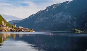 Preview wallpaper lake, houses, village, mountains, landscape