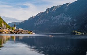 Preview wallpaper lake, houses, village, mountains, landscape