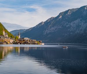 Preview wallpaper lake, houses, village, mountains, landscape