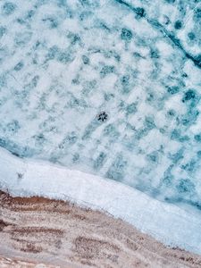 Preview wallpaper lake, ice, aerial view, frozen, people