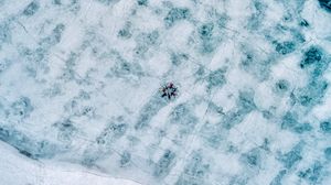 Preview wallpaper lake, ice, aerial view, frozen, people