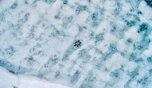 Preview wallpaper lake, ice, aerial view, frozen, people