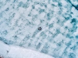 Preview wallpaper lake, ice, aerial view, frozen, people