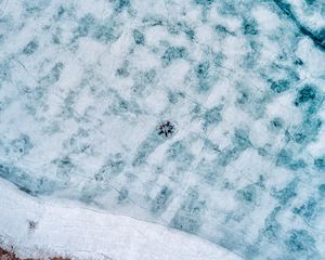 Preview wallpaper lake, ice, aerial view, frozen, people