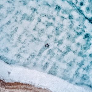 Preview wallpaper lake, ice, aerial view, frozen, people