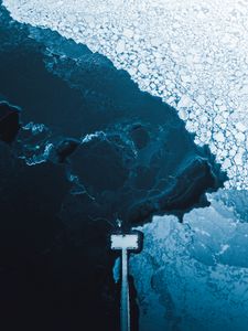 Preview wallpaper lake, ice, aerial view, pier, frozen