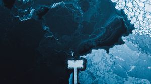 Preview wallpaper lake, ice, aerial view, pier, frozen