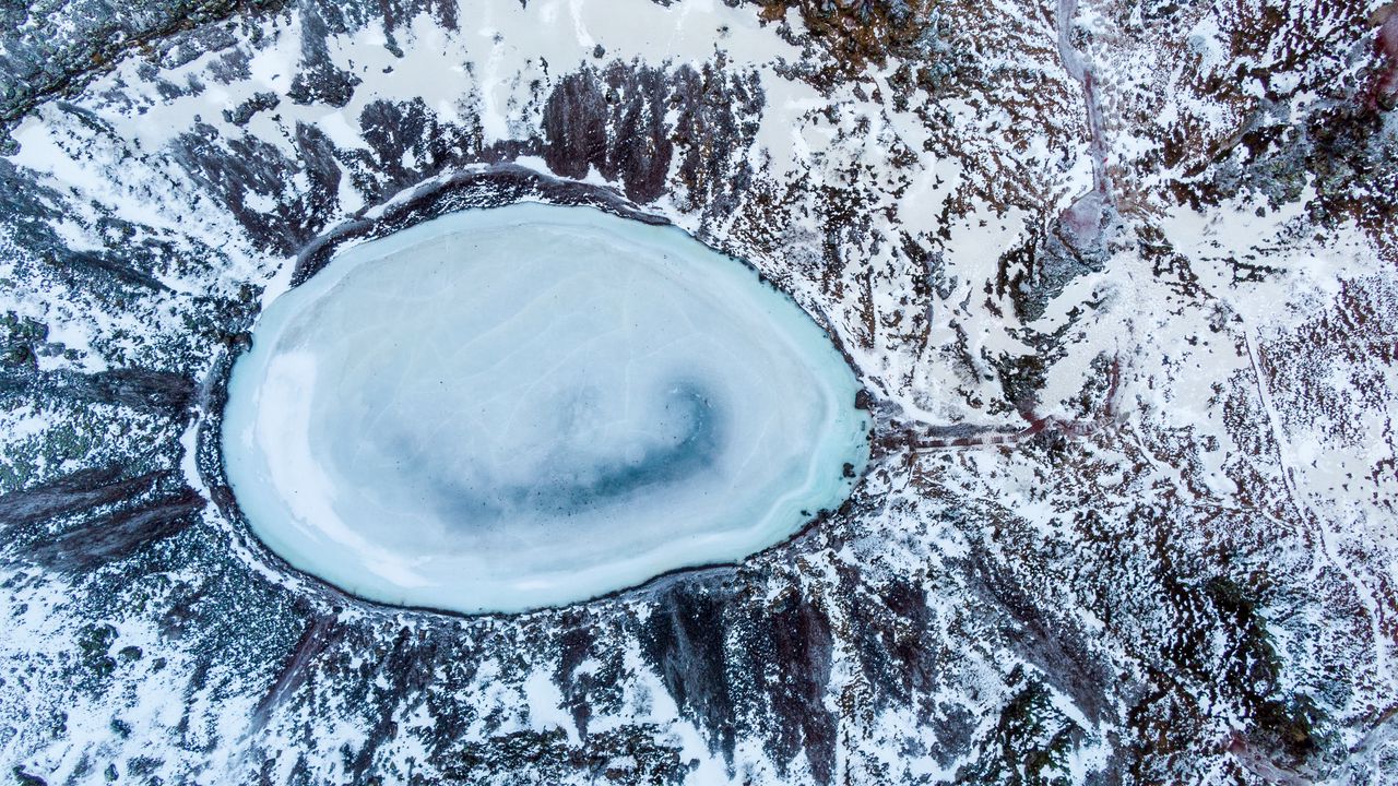 Wallpaper lake, ice, aerial view, winter, landscape