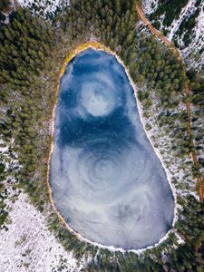 Preview wallpaper lake, ice, aerial view, winter, frost