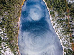 Preview wallpaper lake, ice, aerial view, winter, frost