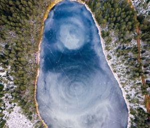 Preview wallpaper lake, ice, aerial view, winter, frost