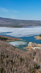 Preview wallpaper lake, ice, coast, trees, forest