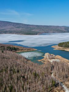 Preview wallpaper lake, ice, coast, trees, forest