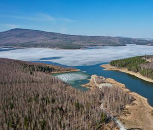 Preview wallpaper lake, ice, coast, trees, forest