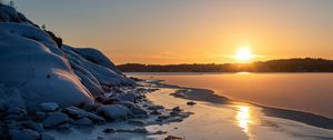 Preview wallpaper lake, ice, forest, sunrise, nature