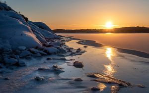 Preview wallpaper lake, ice, forest, sunrise, nature