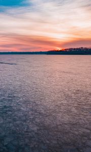 Preview wallpaper lake, ice, frozen, sunset, landscape