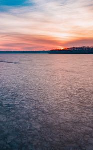 Preview wallpaper lake, ice, frozen, sunset, landscape