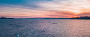 Preview wallpaper lake, ice, frozen, sunset, landscape