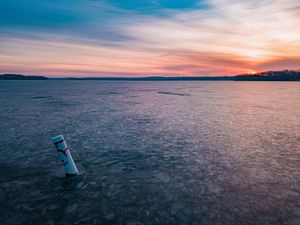 Preview wallpaper lake, ice, frozen, sunset, landscape