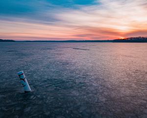 Preview wallpaper lake, ice, frozen, sunset, landscape