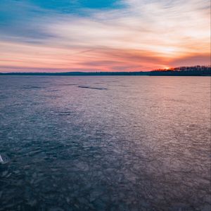 Preview wallpaper lake, ice, frozen, sunset, landscape