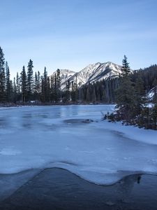 Preview wallpaper lake, ice, mountain, winter, landscape