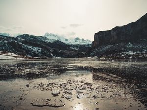 Preview wallpaper lake, ice, mountains, valley, landscape