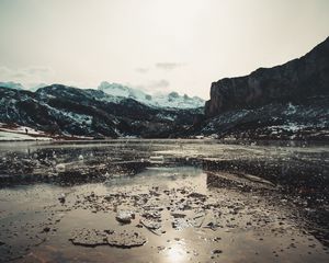 Preview wallpaper lake, ice, mountains, valley, landscape