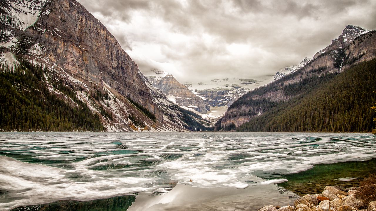 Wallpaper lake, ice, mountains, valley, landscape, nature