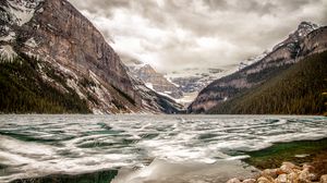 Preview wallpaper lake, ice, mountains, valley, landscape, nature