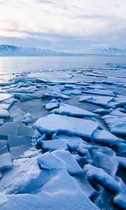 Preview wallpaper lake, ice, shards, frozen, mountains, landscape