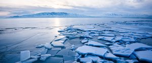 Preview wallpaper lake, ice, shards, frozen, mountains, landscape