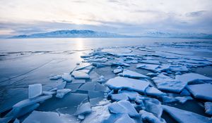 Preview wallpaper lake, ice, shards, frozen, mountains, landscape