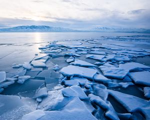 Preview wallpaper lake, ice, shards, frozen, mountains, landscape