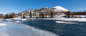 Preview wallpaper lake, ice, snow, trees, mountains, nature