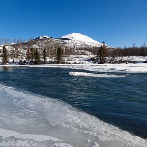 Preview wallpaper lake, ice, snow, trees, mountains, nature