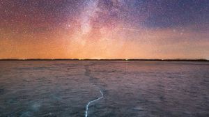 Preview wallpaper lake, ice, starry sky, night, nature
