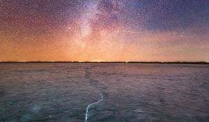 Preview wallpaper lake, ice, starry sky, night, nature