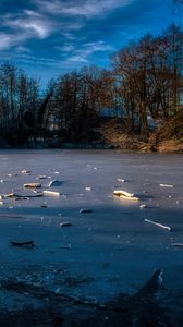 Preview wallpaper lake, ice, winter, forest, trees, nature