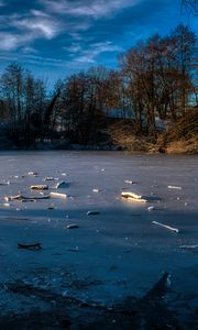 Preview wallpaper lake, ice, winter, forest, trees, nature