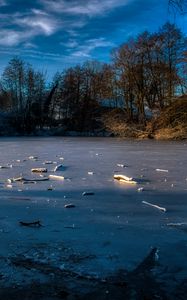 Preview wallpaper lake, ice, winter, forest, trees, nature