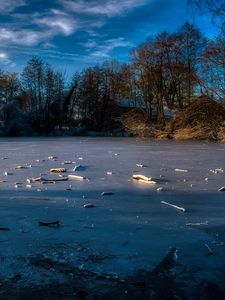 Preview wallpaper lake, ice, winter, forest, trees, nature