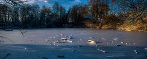 Preview wallpaper lake, ice, winter, forest, trees, nature