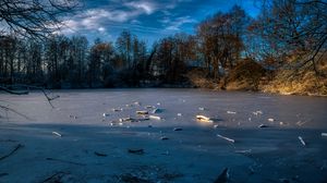 Preview wallpaper lake, ice, winter, forest, trees, nature